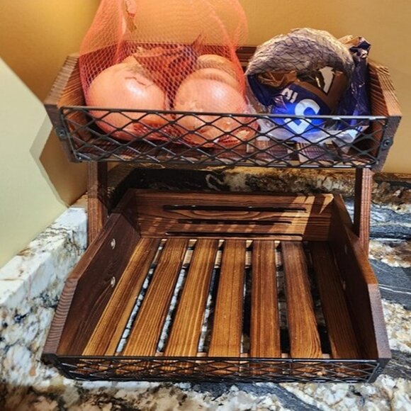 NEW 2 Tier Fruit Basket for Kitchen, Fruit Bowl,Kitchen Counter Organizer, - Picture 2 of 7